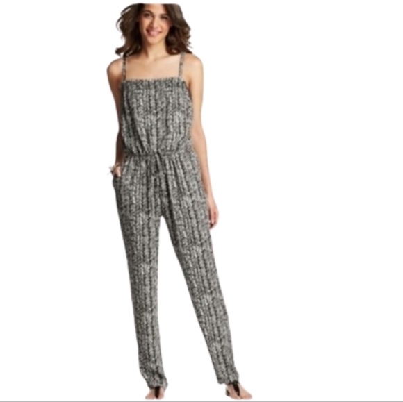 LOFT Inked Feather Print Jumpsuit - Picture 1 of 13